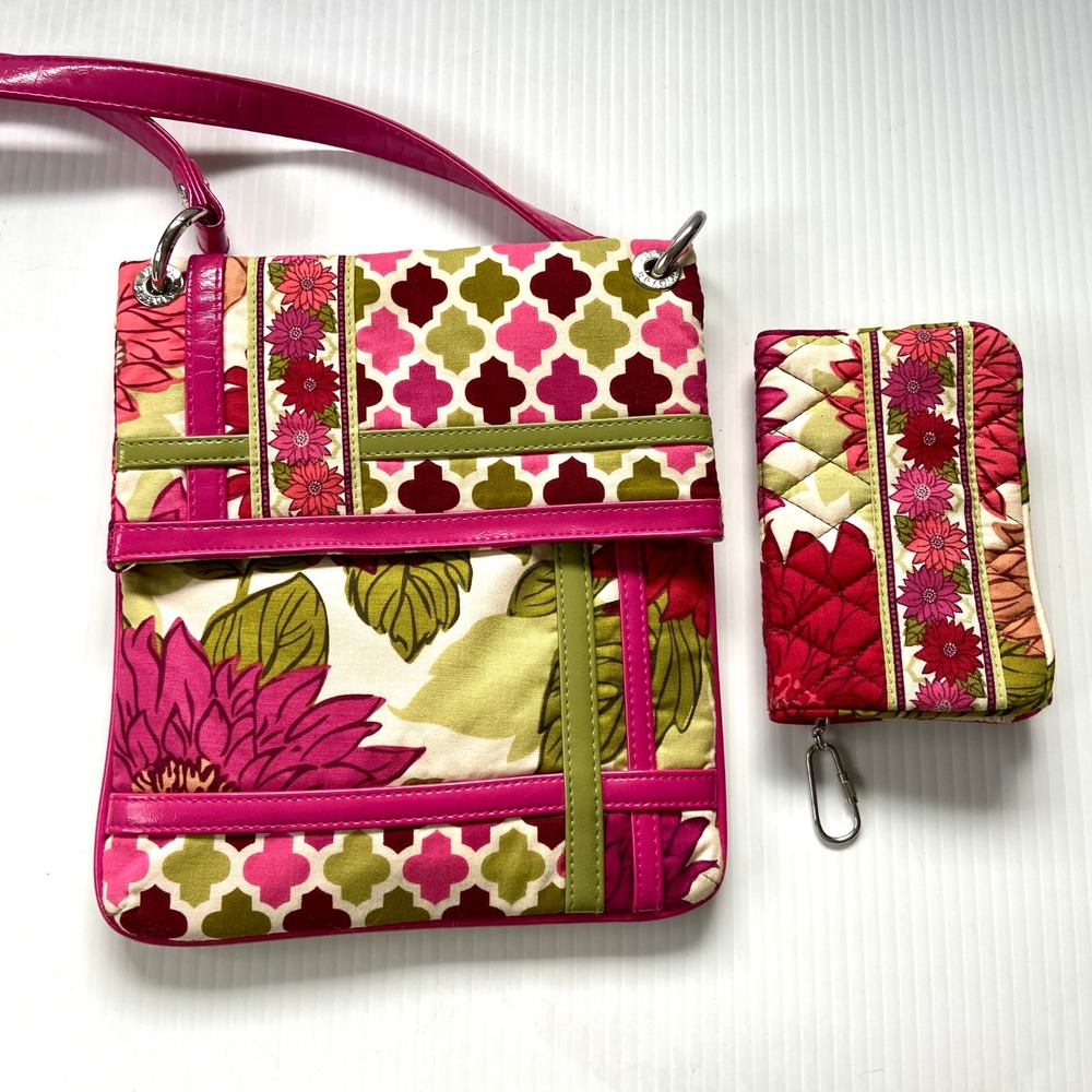 Vera Bradley Flipster Foldover Hello Dahlia Crossbody Bag Matching Wallet Set